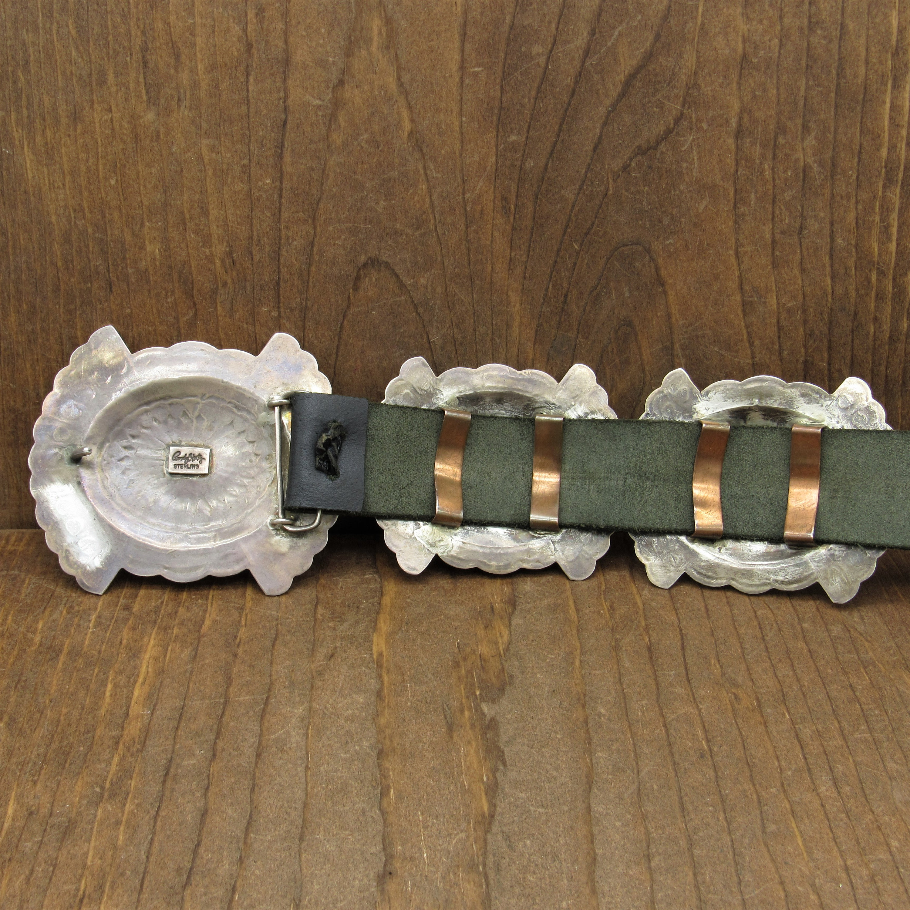 Sterling Silver Concho Belt on Leather Signed Randy Shorty 