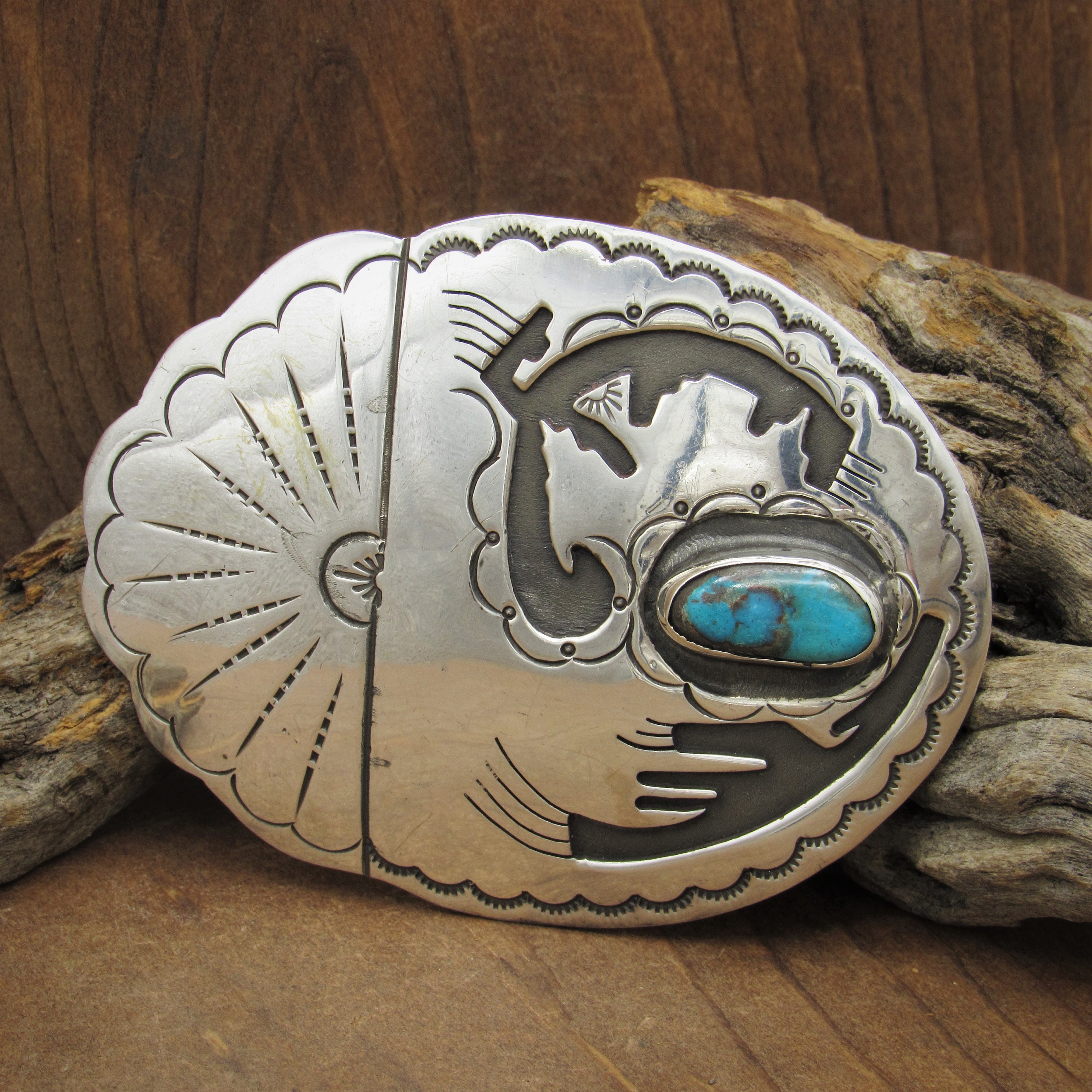 Sterling Silver and Turquoise Southwest Belt Buckle - Etsy display picture 2
