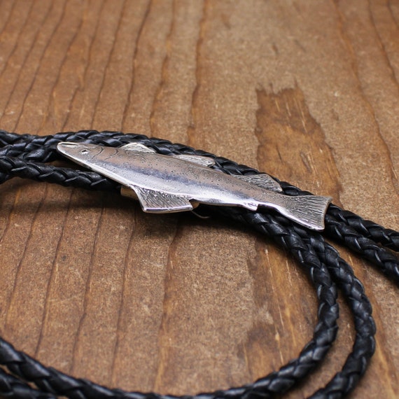 Unique Vintage Sterling Silver Trout Bolo Tie Gem