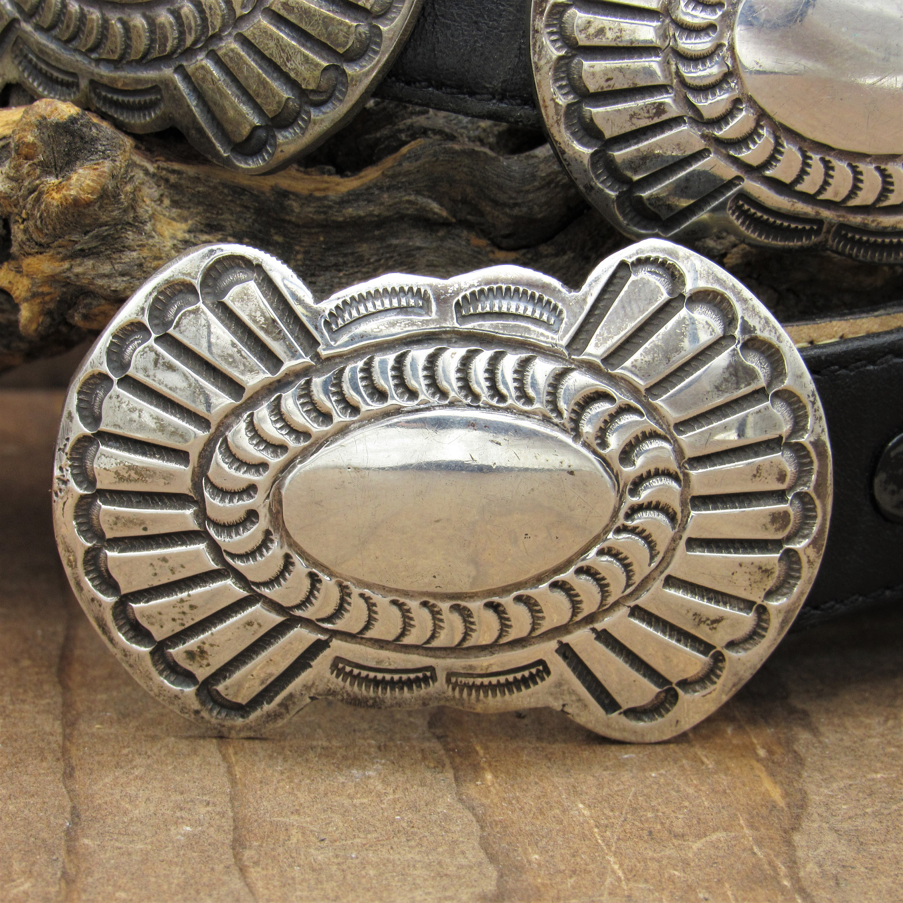 Vintage Sterling Silver Southwest Concho Belt on Leather