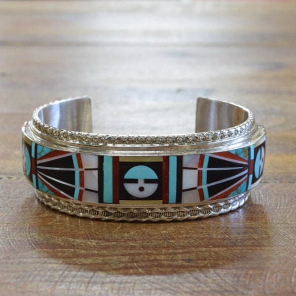 Zuni Mutli-Color Sunface Inlay Bracelet by Rick & Lucy Vacit