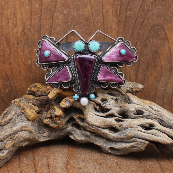 Southwestern Sterling Silver and Purple Spiny Oyster Butterfly Bracelet