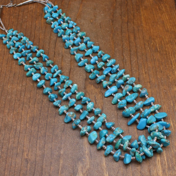 3 Strand Turquoise Nuggets With Olive Shell Heish… - image 5