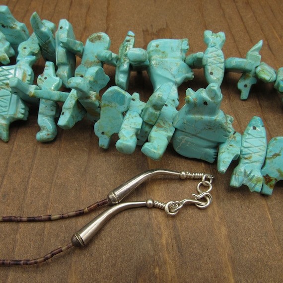 Southwest Carved Turquoise Necklace with Standing… - image 5