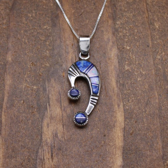 Pretty Lapis Lazuli and Lab Opal Inlay Sterling S… - image 2