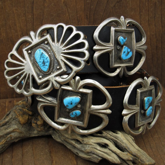 Vintage Sand Cast Sterling Silver and Turquoise C… - image 1