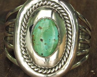 Pulsera vintage de plata de ley y turquesa con vástago dividido