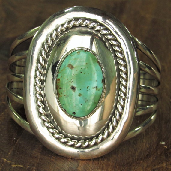 Vintage Sterling Silver and Turquoise Split Shank… - image 1