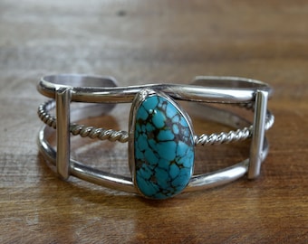 Vintage Navajo Sterling Silver Turquoise Cuff Bracelet