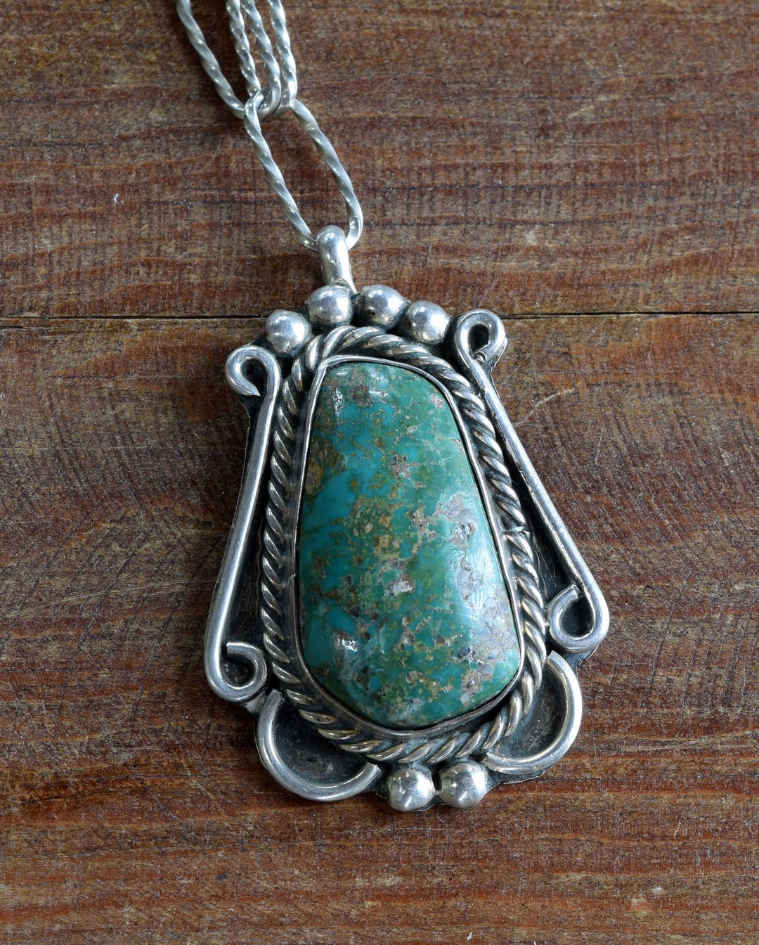 Handmade Sterling Silver Green Turquoise Pendant and Chain Necklace - Etsy