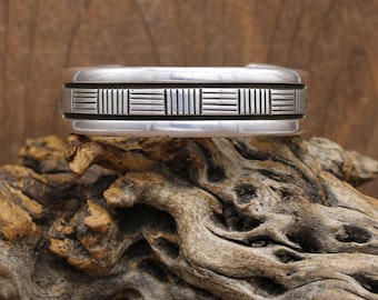 Vintage Heavy Sterling Silver Cuff Bracelet by Bruce Morgan Navajo *