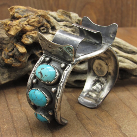 Sterling Silver Turquoise Watch Cuff Bracelet Wit… - image 1