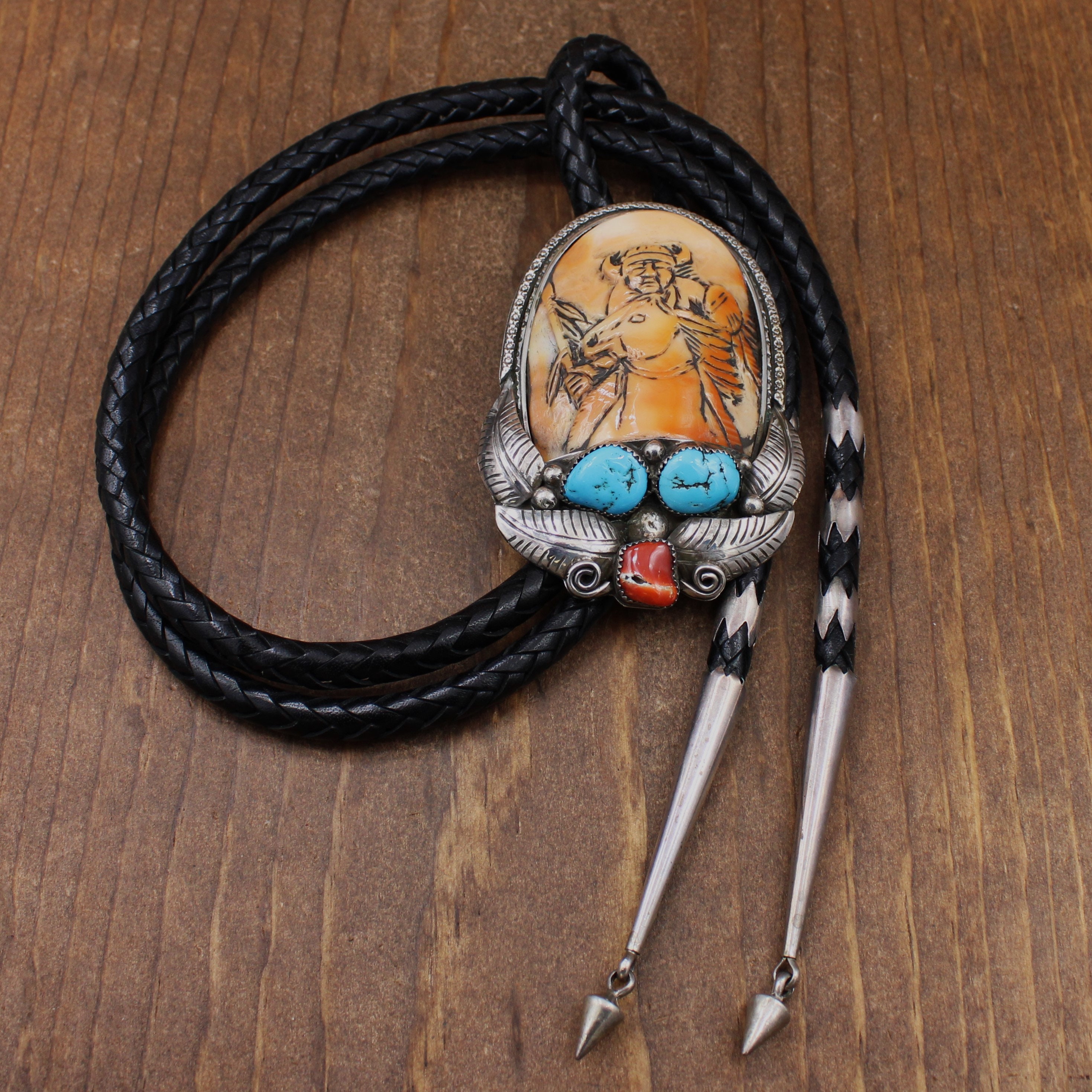 Very Unique Vintage Navajo Horse Native American Jewelry Silver Bolo Tie Old Vtg Very Unique Vintage Navajo Horse Native American Jewelry Silver Bolo Tie Old Vtg