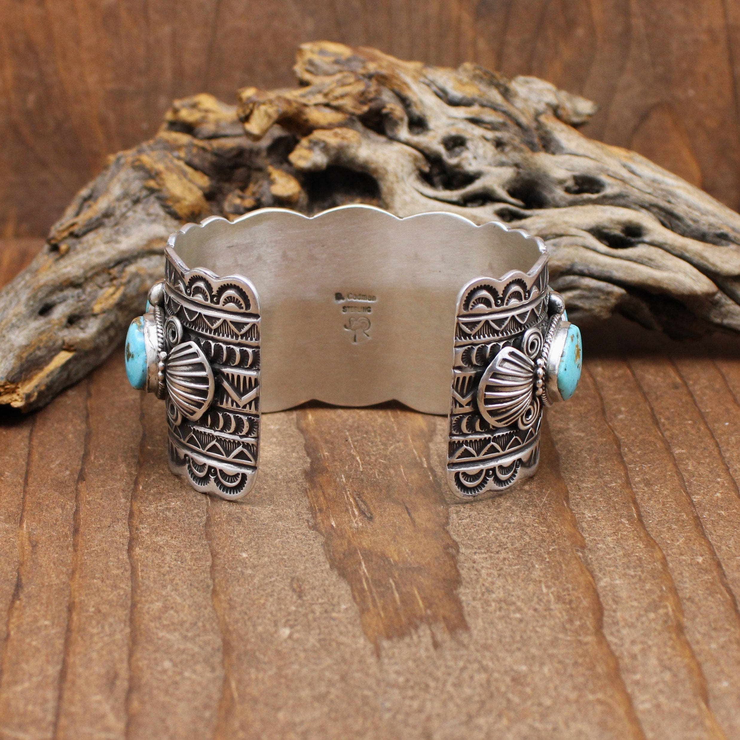 Navajo Darrell Cadman Sterling Silver Morenci Turquoise Stones