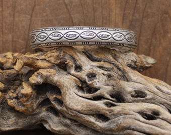 Vintage Sterling Silver Stamped Domed Navajo Cuff Bracelet Signed Tahe*
