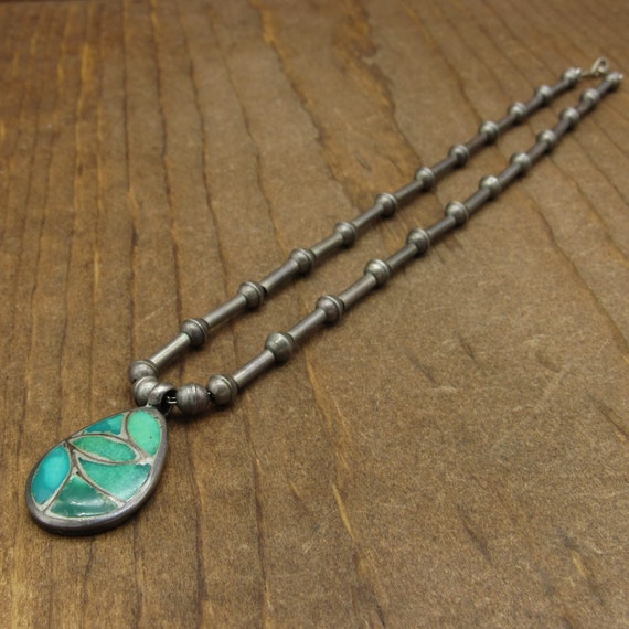 Vintage Sterling Silver Beads and Inlaid Turquois… - image 4