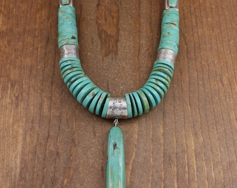 Handmade Turquoise and Sterling Silver Bead Necklace by Alice Platero (Navajo)*