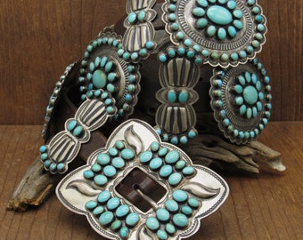 Turquoise and Sterling Silver Native American Concho Belt - Adjustable ...