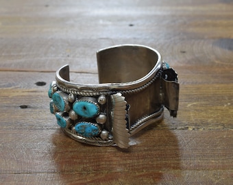 Southwestern Vintage Sterling Silver Turquoise Cuff Bracelet