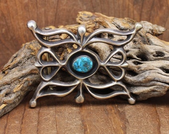 Vintage Sand Cast Sterling Silver and Turquoise Belt Buckle