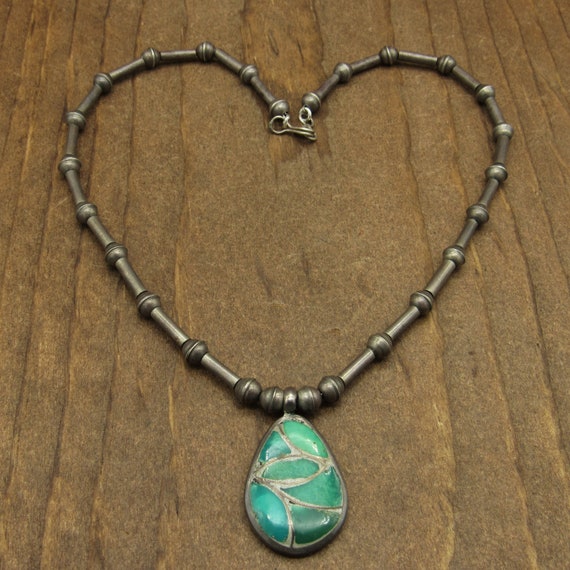Vintage Sterling Silver Beads and Inlaid Turquois… - image 1