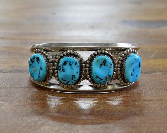 Vintage Navajo Sterling Silver and Four Stone Turquoise Cuff