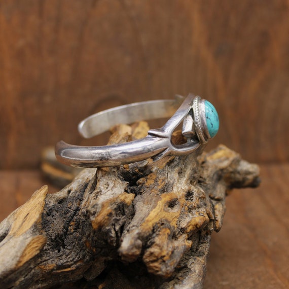 Sterling Silver Sandcast Cuff Bracelet with Turqu… - image 3