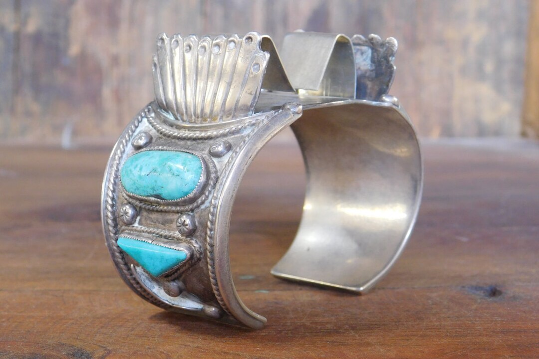 Vintage Navajo Sterling Silver and Turquoise Watch Cuff Bracelet* - Etsy