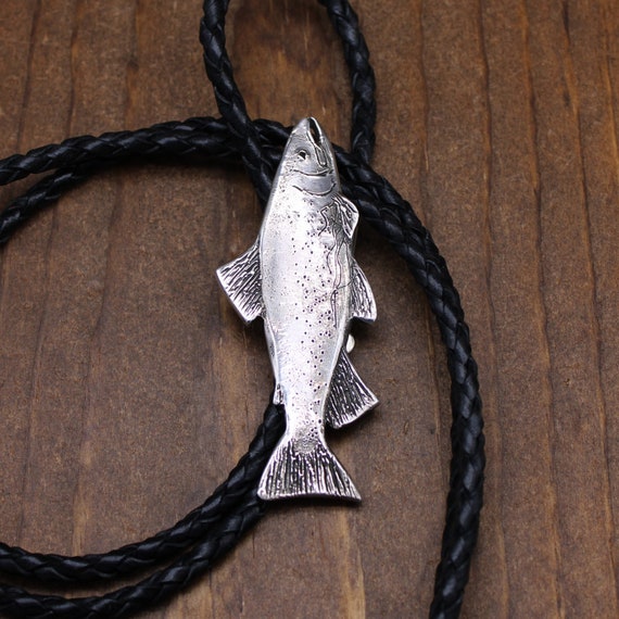 Unique Vintage Sterling Silver Trout Bolo Tie Gem