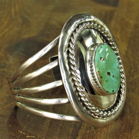 Vintage Sterling Silver and Turquoise Split Shank… - image 4