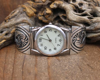 Sterling Silver Overlay Two-Kokopelli Watchband *