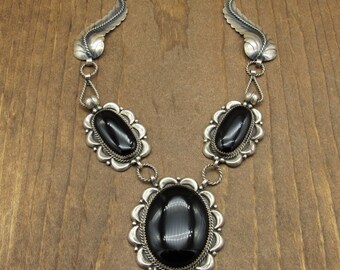 Southwest Sterling Silver and Black Onyx Necklace