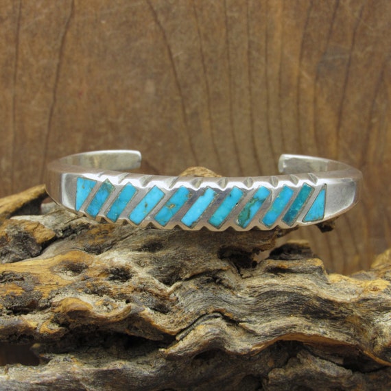 Vintage Sterling Silver Southwest Turquoise Inlai… - image 1