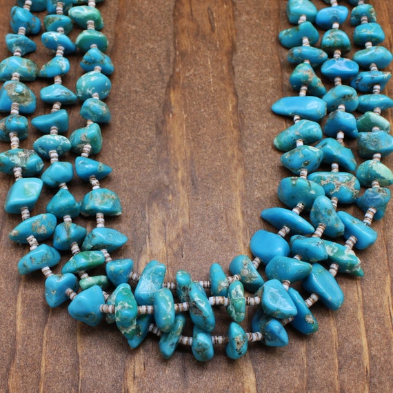3 Strand Turquoise Nuggets With Olive Shell Heish… - image 4