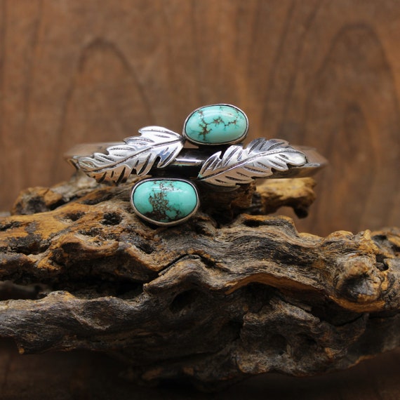 Sterling Silver Bracelet with Two Turquoise and 2 