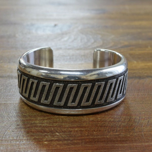 Sterling Silver Navajo Overlay Cuff Bracelet by Dan Jackson