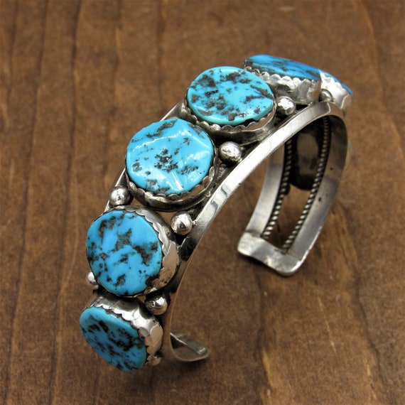Vintage Sterling Silver and Seven Stone Turquoise Cuff