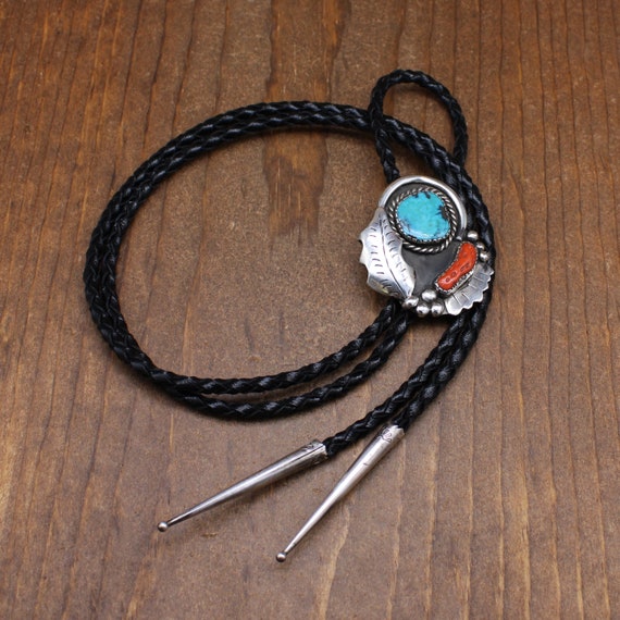 Handmade Vintage Coral and Turquoise Bolo Tie