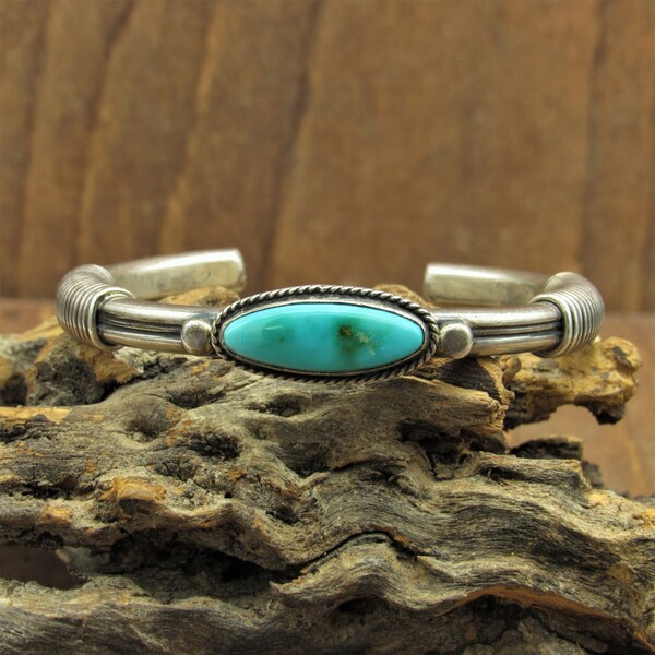 Sterling Silver and Turquoise Cuff Bracelet by Navajo Gary Reeves