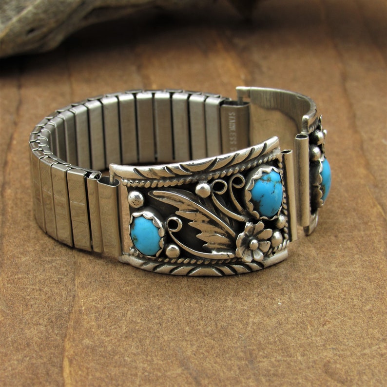 Southwest Sterling Silver Men's Turquoise Watch Band Etsy