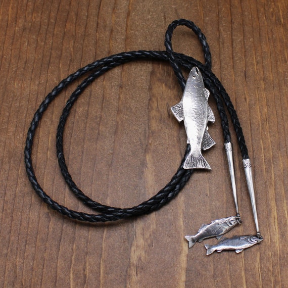 Unique Vintage Sterling Silver Trout Bolo Tie Gem