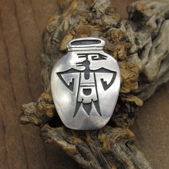Vintage Sterling Silver Hopi Overlay Thunderbird Pin by McBride Lomayestewa