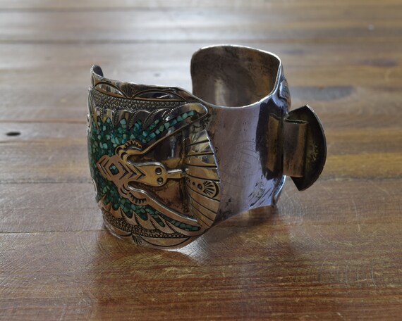 Navajo Vtg ペヨーテバードチップインレイ SterlingSilver