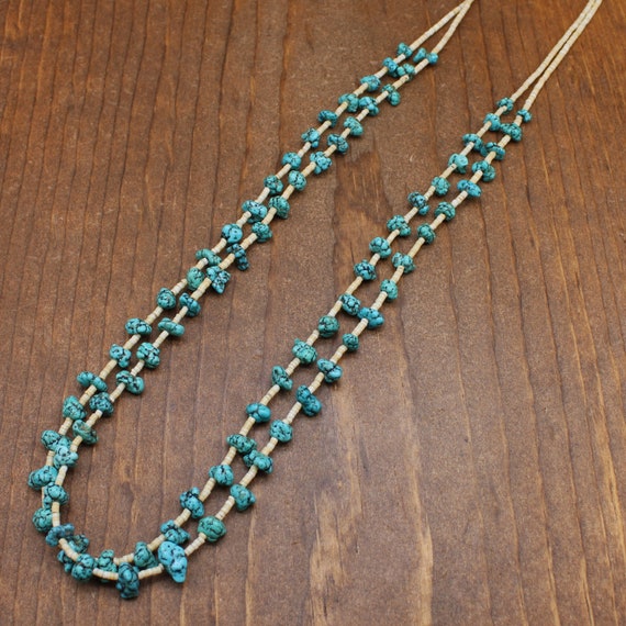 Vintage 2 Strand Small Turquoise Nugget and Heish… - image 4