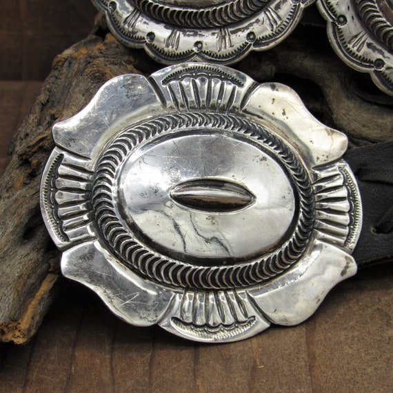 Vintage Sterling Silver Repousse Concho Belt - image 2