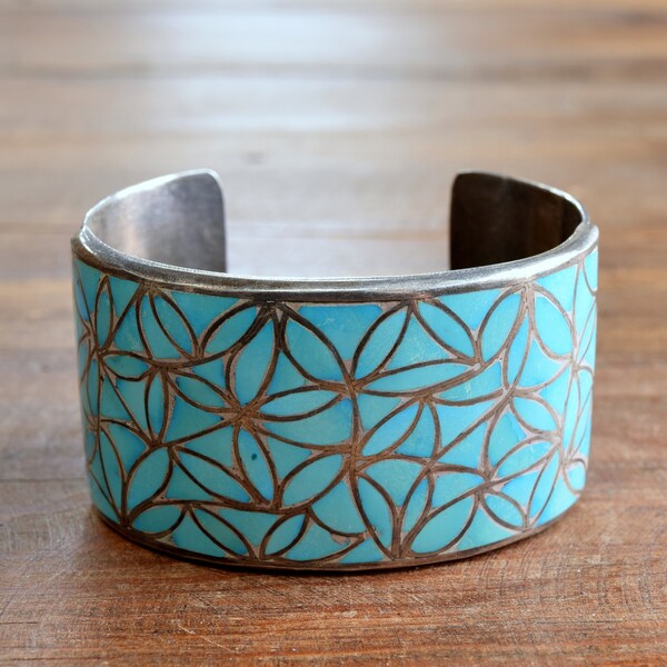Anselm Wallace Turquoise Inlay Silver Cuff Bracelet