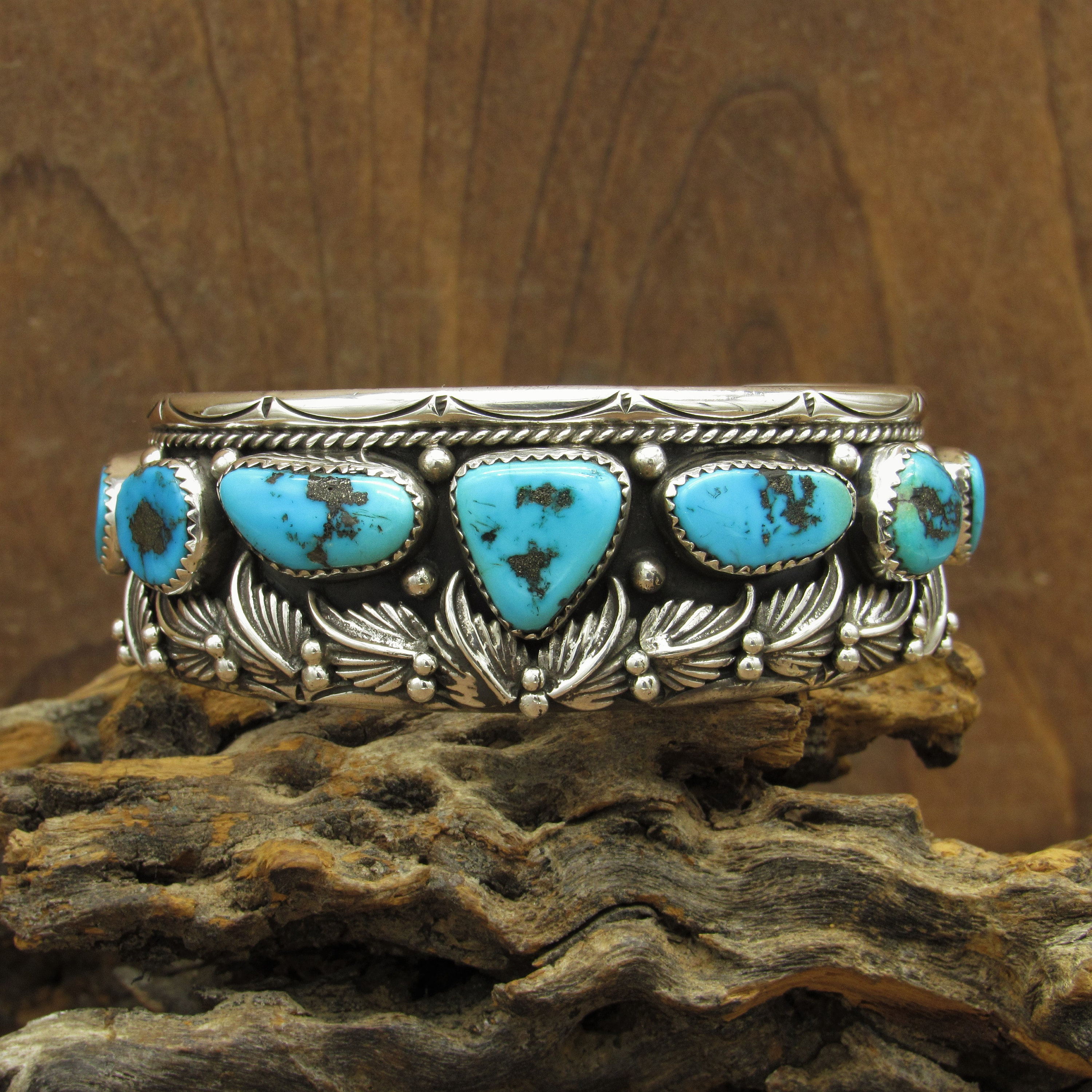 Sterling Silver and 7 Turquoise Stones Southwest Cuff Bracelet