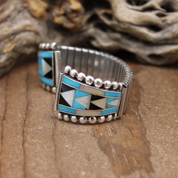 Sterling Silver Mother-of-Pearl Turquoise and Jet… - image 3