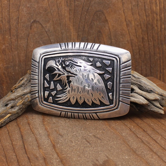 Sterling Silver Domed Eagle Buckle by Navajo Tomm… - image 1