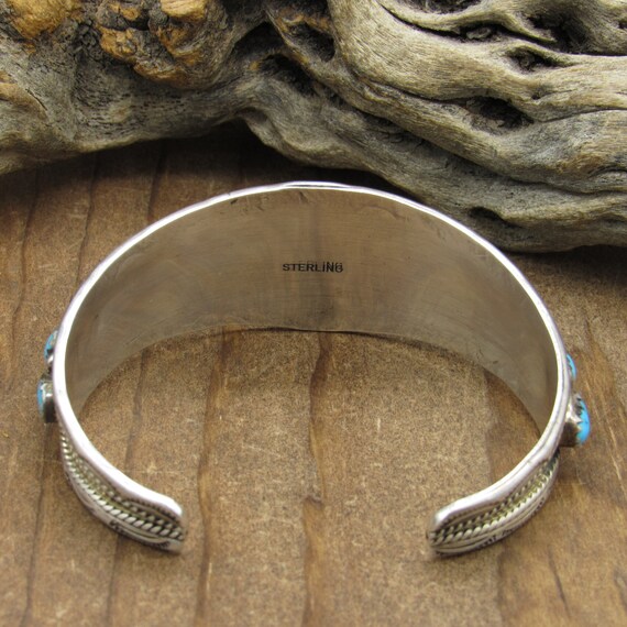 Vintage Sterling Silver Two Row Turquoise Cuff Br… - image 4